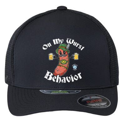 On My Wurst Behavior Funny Bratwurst Oktoberfest Flexfit Unipanel Trucker Cap