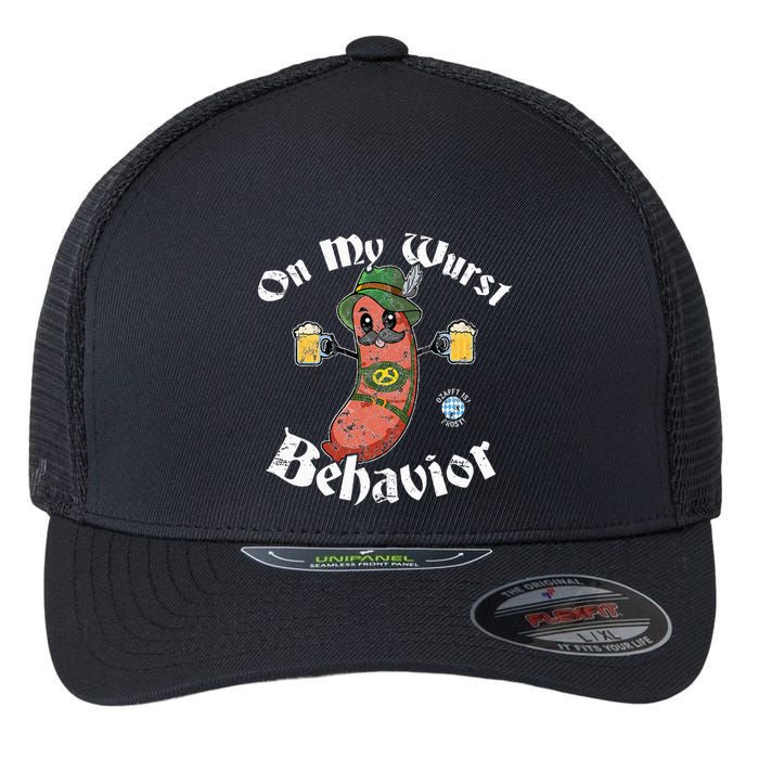 On My Wurst Behavior Funny Bratwurst Oktoberfest Flexfit Unipanel Trucker Cap
