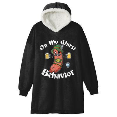 On My Wurst Behavior Funny Bratwurst Oktoberfest Hooded Wearable Blanket
