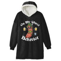 On My Wurst Behavior Funny Bratwurst Oktoberfest Hooded Wearable Blanket