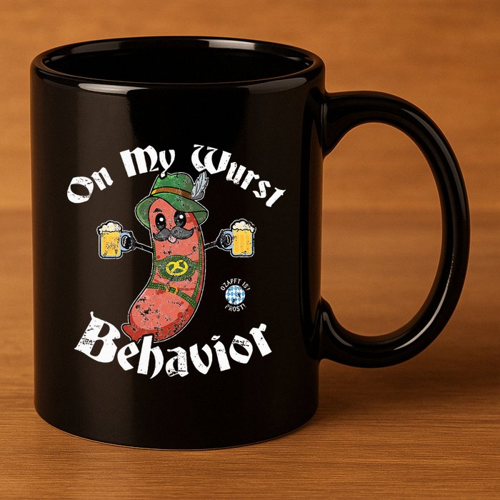 On My Wurst Behavior Funny Bratwurst Oktoberfest 11oz C Handle Ceramic Mug