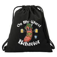 On My Wurst Behavior Funny Bratwurst Oktoberfest Drawstring Bag