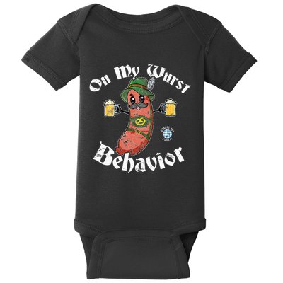 On My Wurst Behavior Funny Bratwurst Oktoberfest Baby Bodysuit