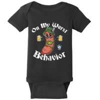 On My Wurst Behavior Funny Bratwurst Oktoberfest Baby Bodysuit