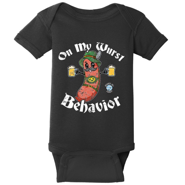On My Wurst Behavior Funny Bratwurst Oktoberfest Baby Bodysuit
