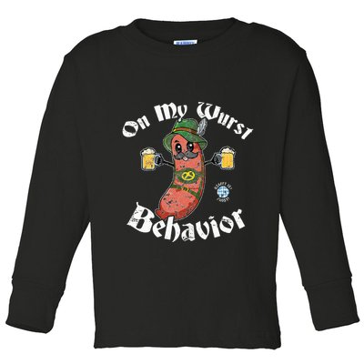On My Wurst Behavior Funny Bratwurst Oktoberfest Toddler Long Sleeve Shirt