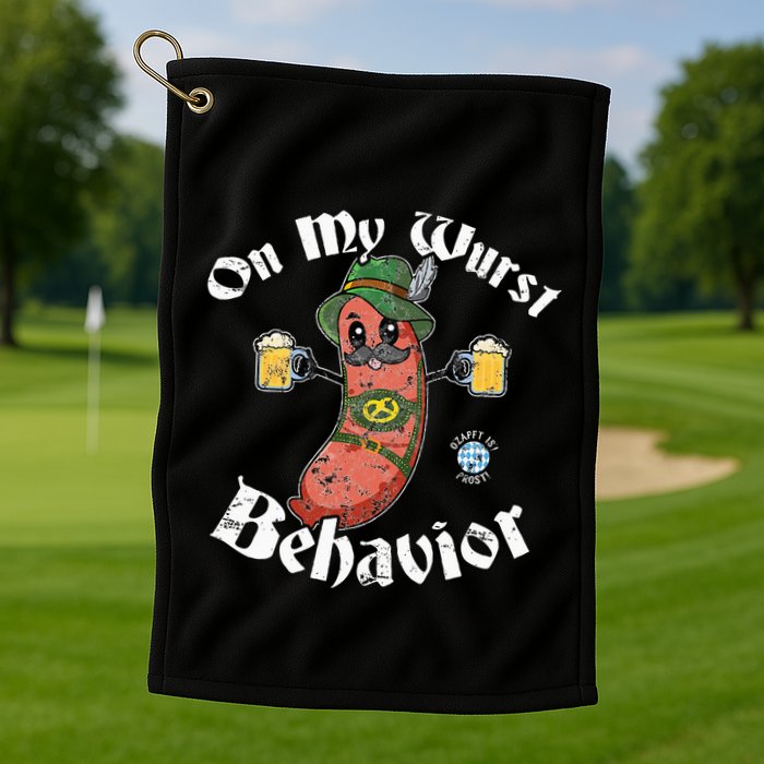 On My Wurst Behavior Funny Bratwurst Oktoberfest Golf Towel
