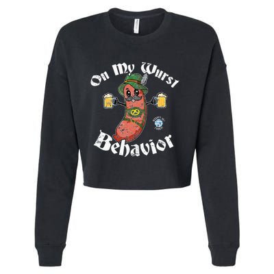 On My Wurst Behavior Funny Bratwurst Oktoberfest Cropped Pullover Crew