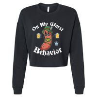 On My Wurst Behavior Funny Bratwurst Oktoberfest Cropped Pullover Crew