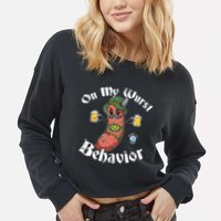 On My Wurst Behavior Funny Bratwurst Oktoberfest Cropped Pullover Crew