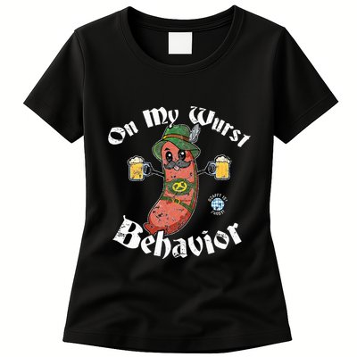 On My Wurst Behavior Funny Bratwurst Oktoberfest Womens T-Shirt