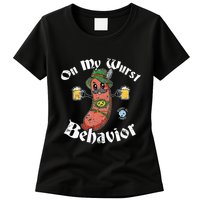 On My Wurst Behavior Funny Bratwurst Oktoberfest Womens T-Shirt