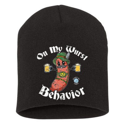 On My Wurst Behavior Funny Bratwurst Oktoberfest Short Acrylic Beanie