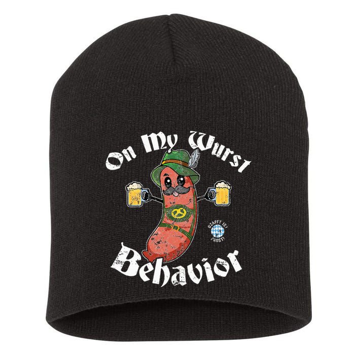 On My Wurst Behavior Funny Bratwurst Oktoberfest Short Acrylic Beanie