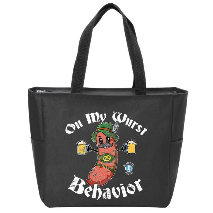 On My Wurst Behavior Funny Bratwurst Oktoberfest Zip Tote Bag