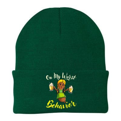 On My Wurst Behavior Funny Bratwurst German Oktoberfest Knit Cap Winter Beanie