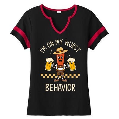 On My Wurst Behavior Sausage Funny Oktoberfest Ladies Halftime Notch Neck Tee