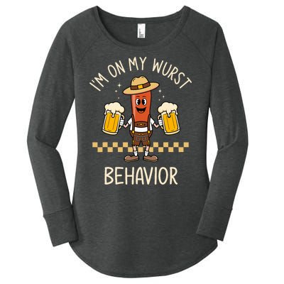 On My Wurst Behavior Sausage Funny Oktoberfest Women's Perfect Tri Tunic Long Sleeve Shirt