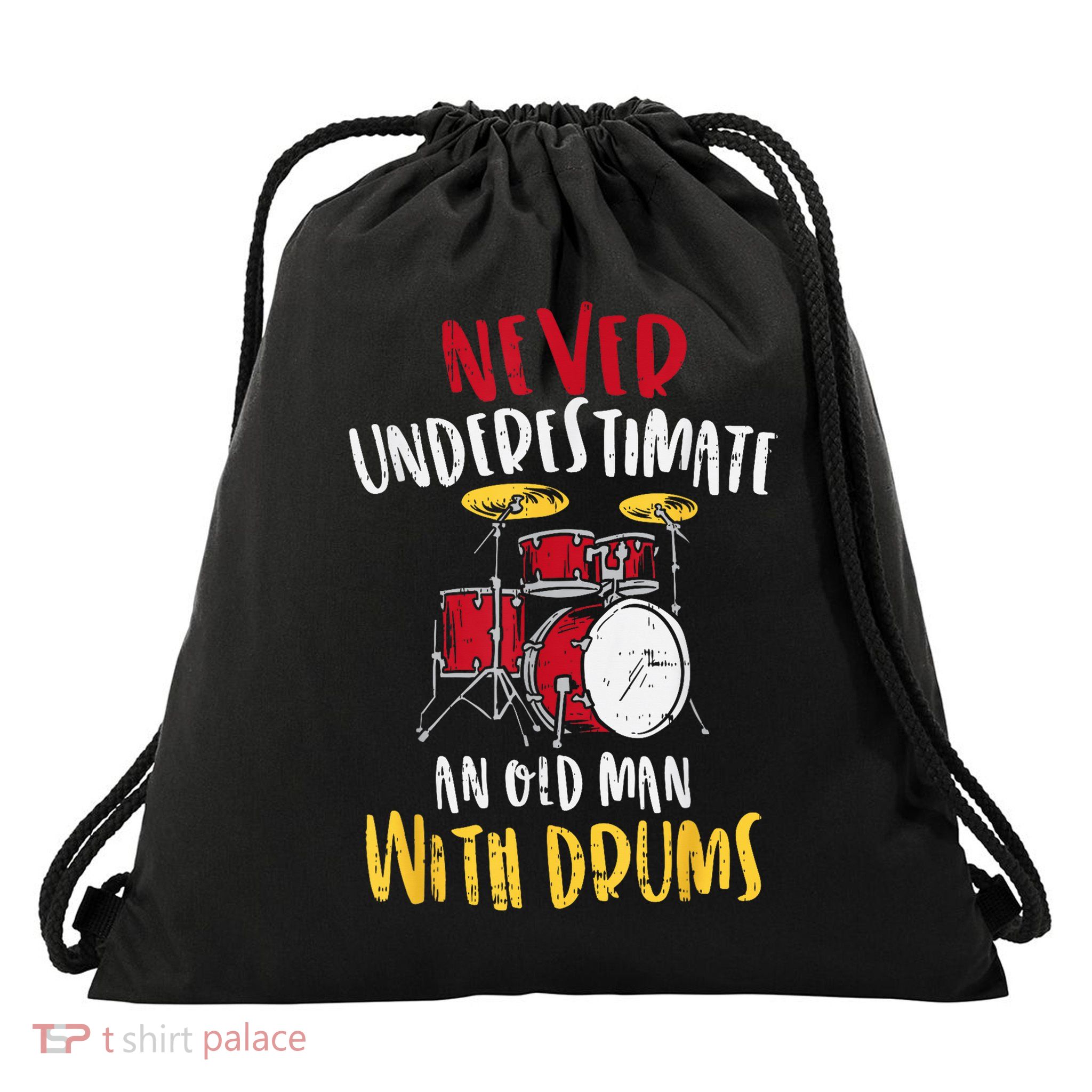 Old Man With Drums Drumming Drummer Grandpa Drawstring Bag