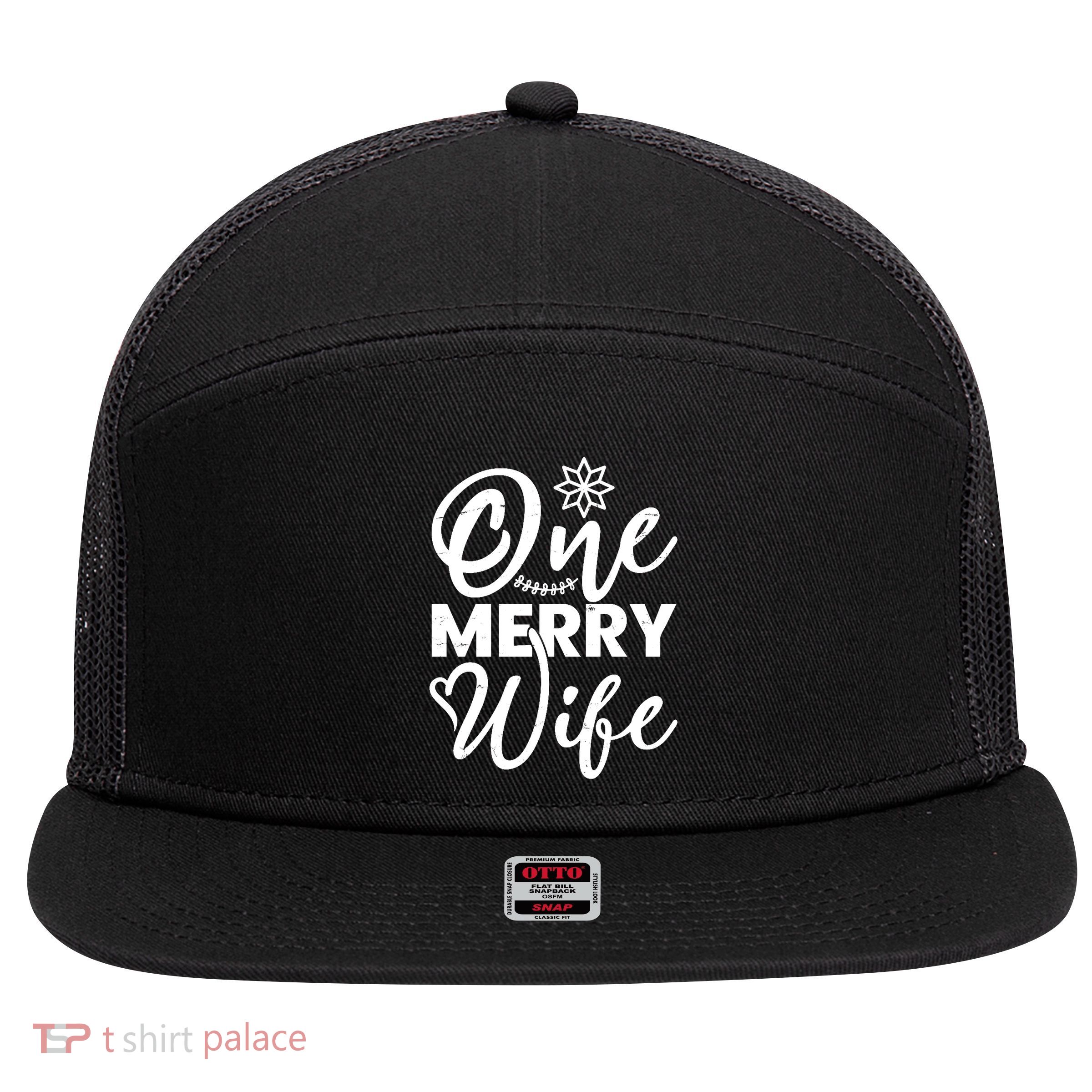One Merry Wife Christmas Gift 7 Panel Mesh Trucker Snapback Hat