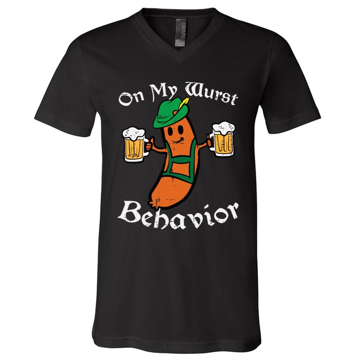 On My Wurst Behavior  Oktoberfest Beer Festival V-Neck T-Shirt