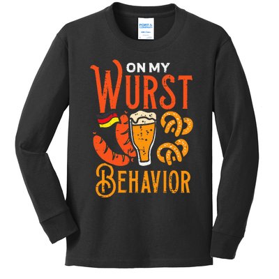 On My Wurst Behavior Funny Bavarian Oktoberfest Kids Long Sleeve Shirt