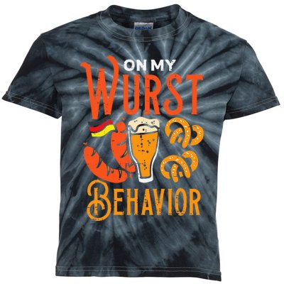 On My Wurst Behavior Funny Bavarian Oktoberfest Kids Tie-Dye T-Shirt