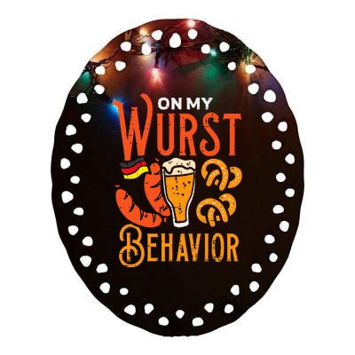 On My Wurst Behavior Funny Bavarian Oktoberfest Ceramic Oval Ornament