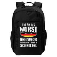 On My Wurst Behavior Dont Give Schnitzel Funny Oktoberfest Daily Commute Backpack