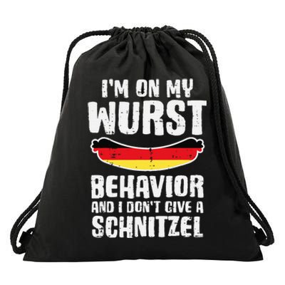 On My Wurst Behavior Dont Give Schnitzel Funny Oktoberfest Drawstring Bag