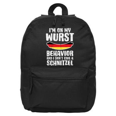 On My Wurst Behavior Dont Give Schnitzel Funny Oktoberfest 16 in Basic Backpack