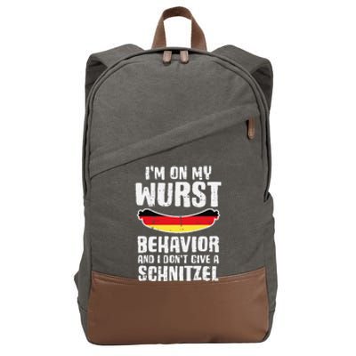 On My Wurst Behavior Dont Give Schnitzel Funny Oktoberfest Cotton Canvas Backpack