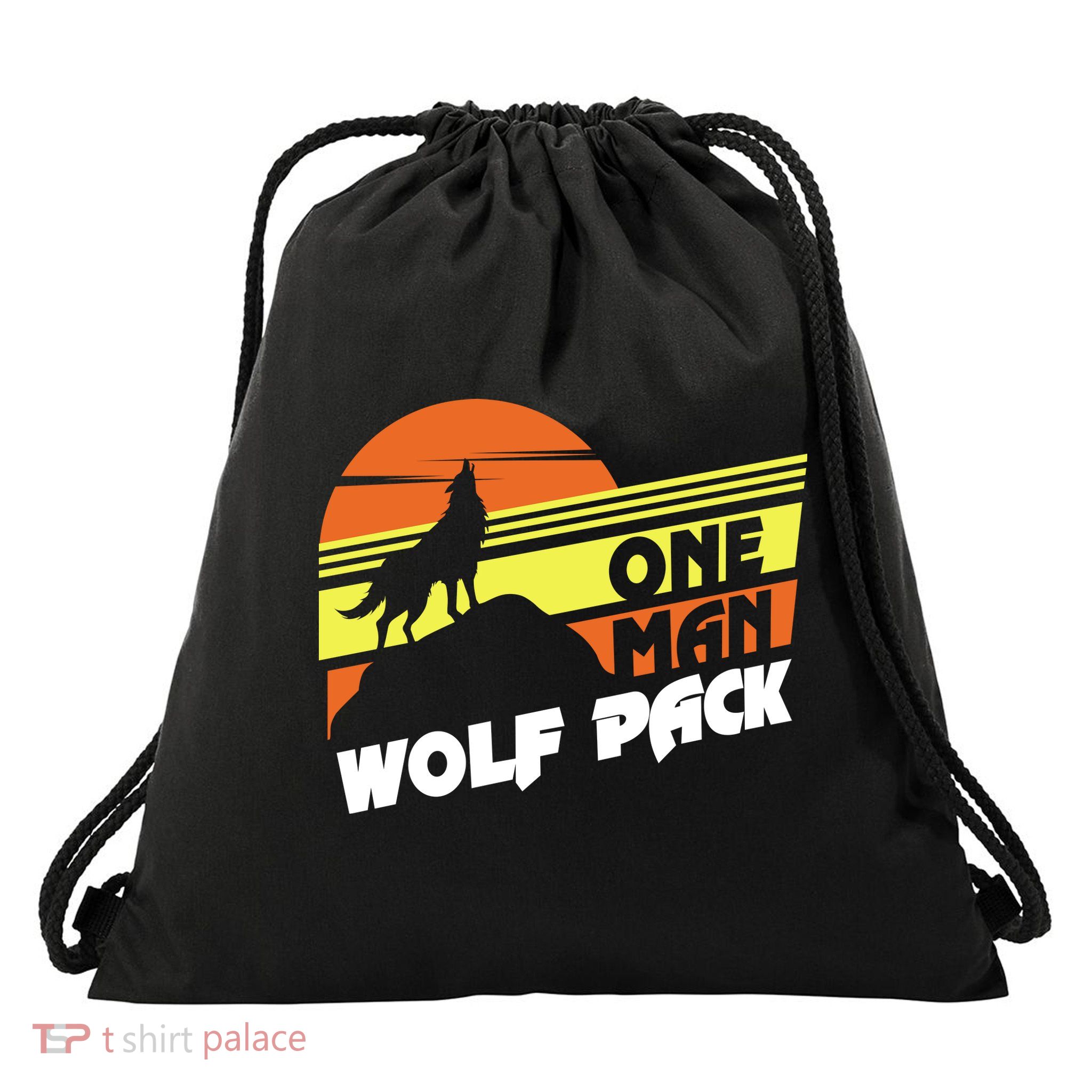 One Man Wolf Pack Drawstring Bag