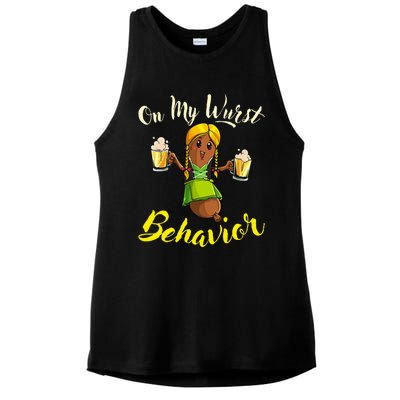 On My Wurst Behavior Funny Bratwurst German Oktoberfest Ladies PosiCharge Tri-Blend Wicking Tank