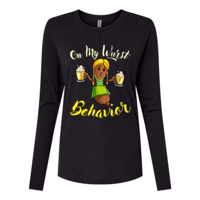 On My Wurst Behavior Funny Bratwurst German Oktoberfest Womens Cotton Relaxed Long Sleeve T-Shirt