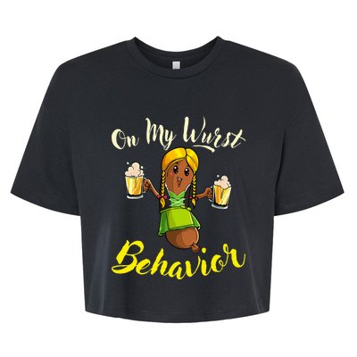 On My Wurst Behavior Funny Bratwurst German Oktoberfest Bella+Canvas Jersey Crop Tee