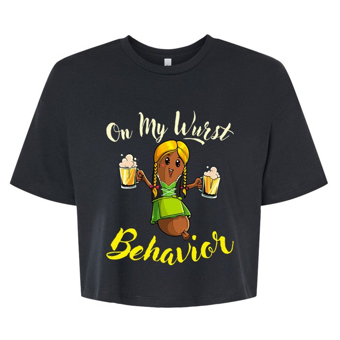 On My Wurst Behavior Funny Bratwurst German Oktoberfest Bella+Canvas Jersey Crop Tee