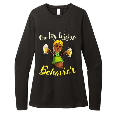 On My Wurst Behavior Funny Bratwurst German Oktoberfest Womens CVC Long Sleeve Shirt