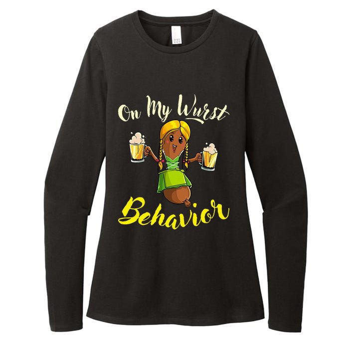 On My Wurst Behavior Funny Bratwurst German Oktoberfest Womens CVC Long Sleeve Shirt