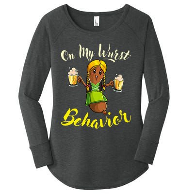 On My Wurst Behavior Funny Bratwurst German Oktoberfest Women's Perfect Tri Tunic Long Sleeve Shirt