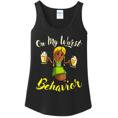 On My Wurst Behavior Funny Bratwurst German Oktoberfest Ladies Essential Tank