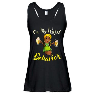 On My Wurst Behavior Funny Bratwurst German Oktoberfest Ladies Essential Flowy Tank