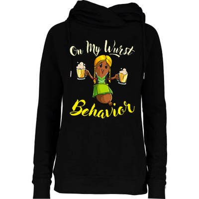 On My Wurst Behavior Funny Bratwurst German Oktoberfest Womens Funnel Neck Pullover Hood