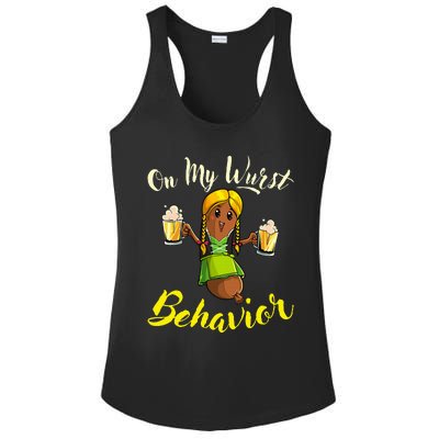 On My Wurst Behavior Funny Bratwurst German Oktoberfest Ladies PosiCharge Competitor Racerback Tank