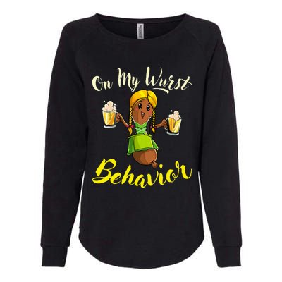 On My Wurst Behavior Funny Bratwurst German Oktoberfest Womens California Wash Sweatshirt