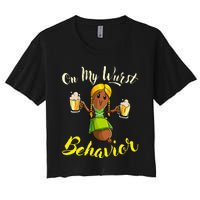 On My Wurst Behavior Funny Bratwurst German Oktoberfest Women's Crop Top Tee