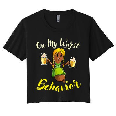 On My Wurst Behavior Funny Bratwurst German Oktoberfest Women's Crop Top Tee