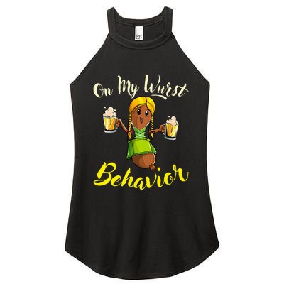 On My Wurst Behavior Funny Bratwurst German Oktoberfest Women's Perfect Tri Rocker Tank