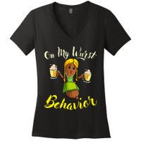 On My Wurst Behavior Funny Bratwurst German Oktoberfest Women's V-Neck T-Shirt