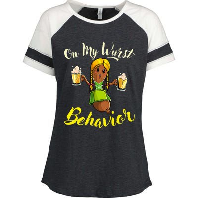 On My Wurst Behavior Funny Bratwurst German Oktoberfest Enza Ladies Jersey Colorblock Tee